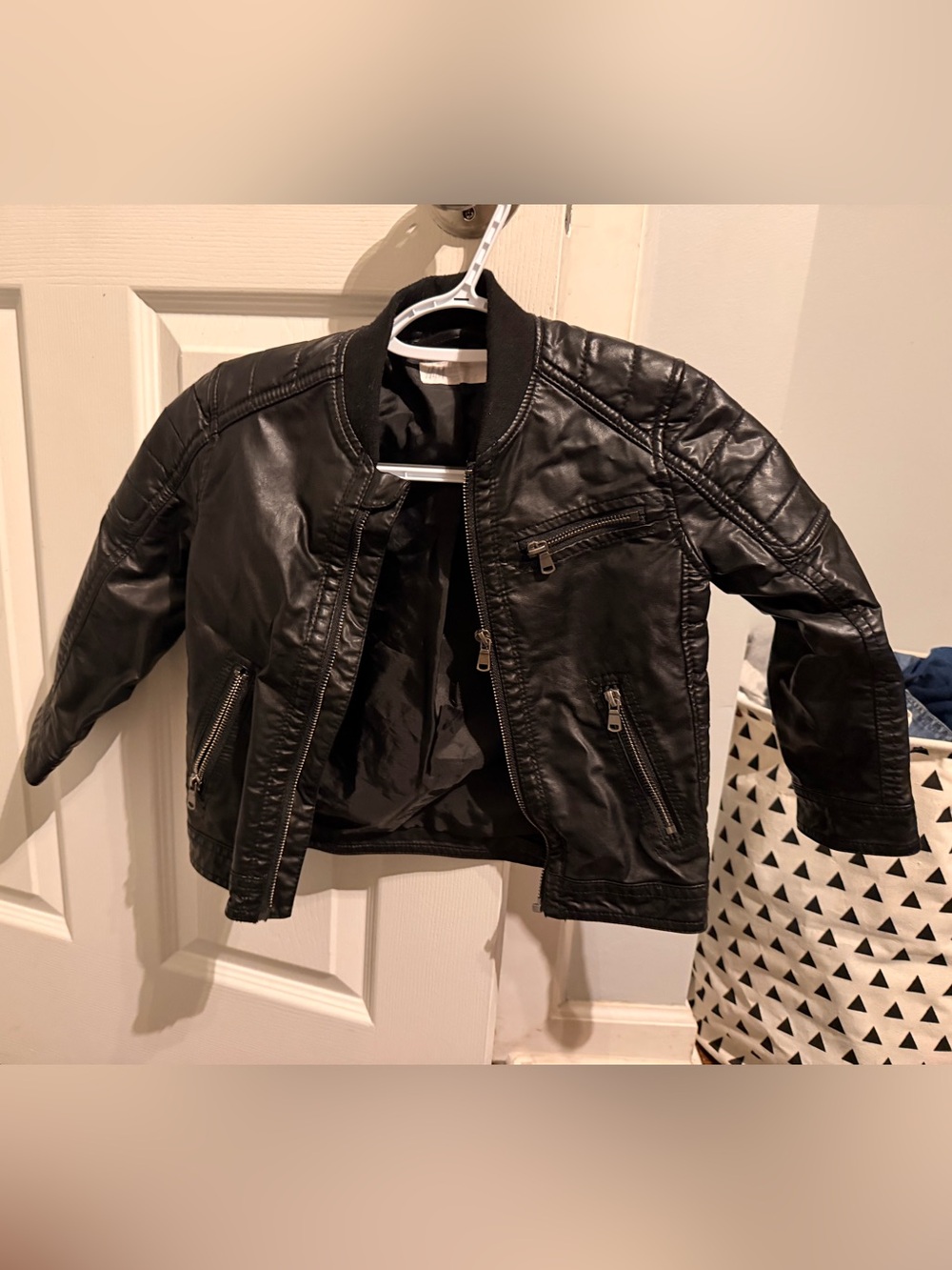 H&M Kids Black Faux Leather Bomber Jacket 4-5
